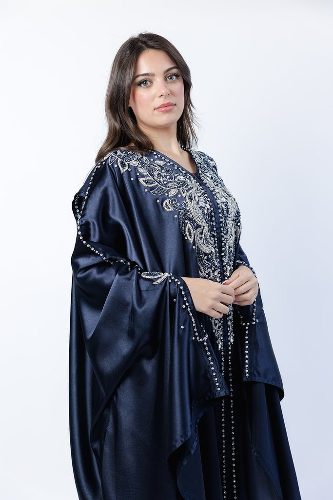 Navy Cape – Luxury Regal Embellished Design with Hood