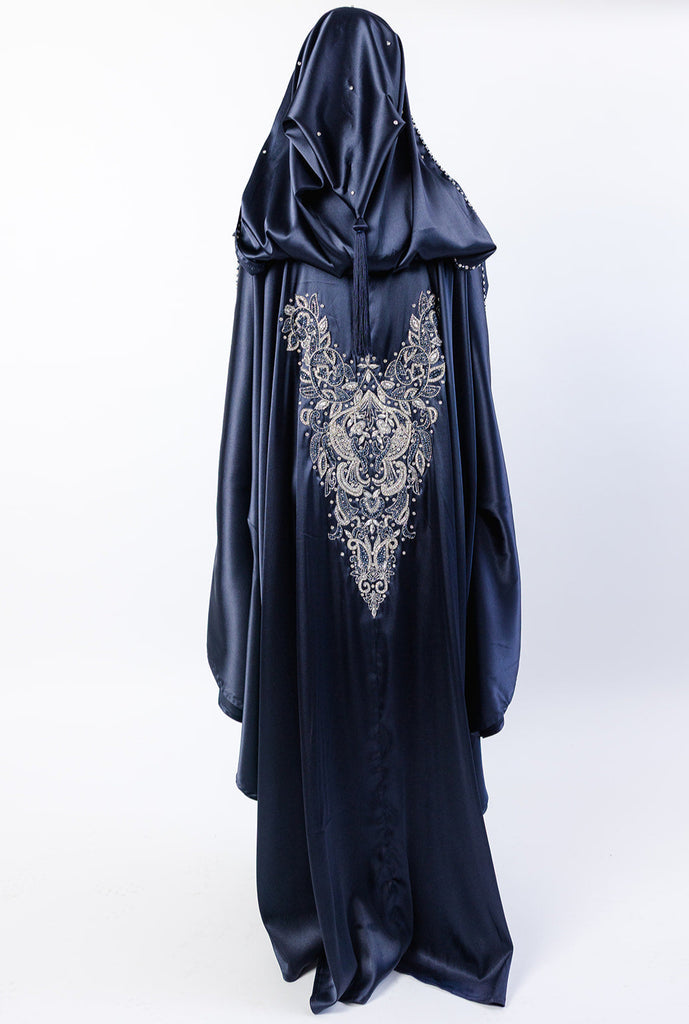 Navy Cape – Luxury Regal Embellished Design with Hood