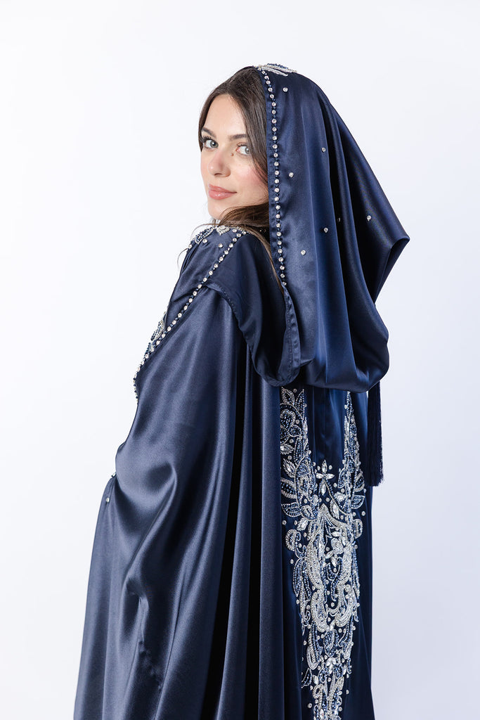 Navy Cape – Luxury Regal Embellished Design with Hood