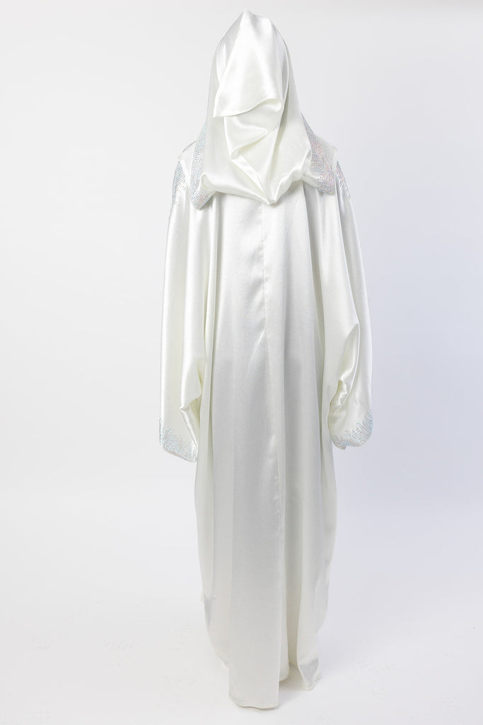 White Cape – Luxury Hooded Design with Silver Diamante Embellishment
