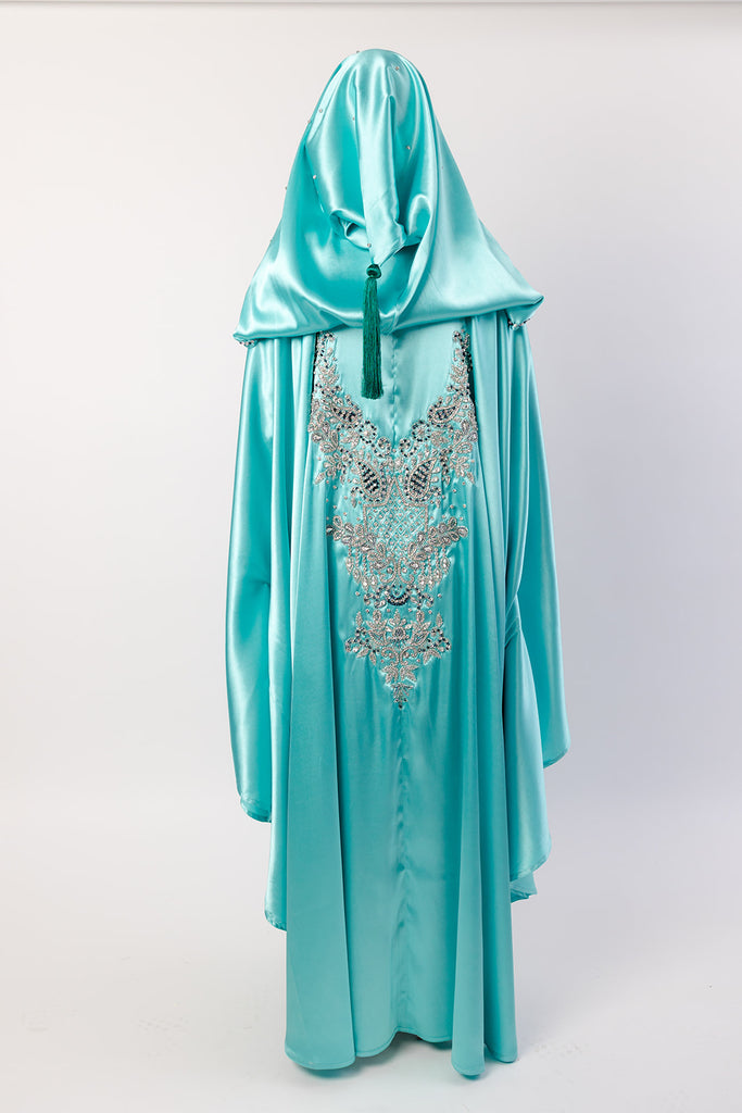 Turquoise Cape – Luxury Regal Embellished Design with Hood