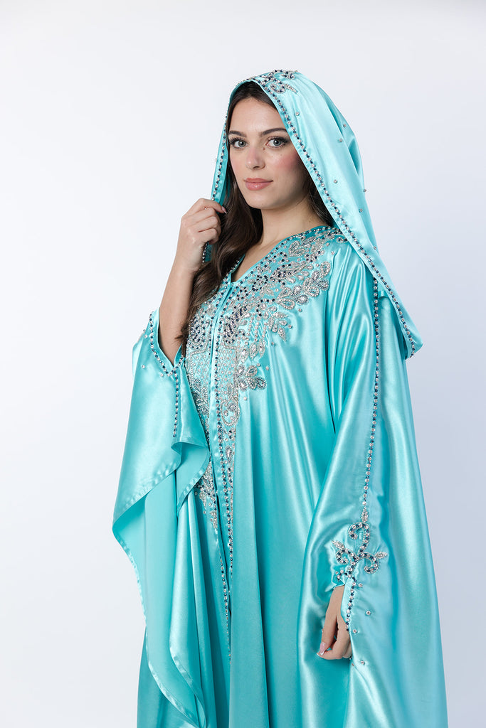 Turquoise Cape – Luxury Regal Embellished Design with Hood