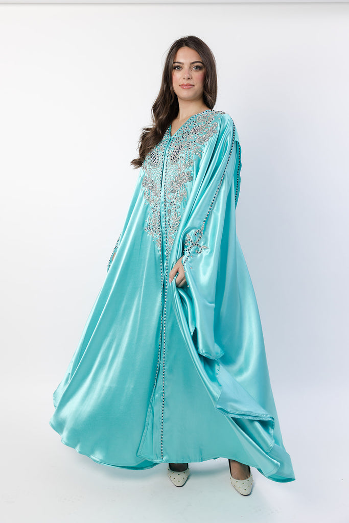 Turquoise Cape – Luxury Regal Embellished Design with Hood