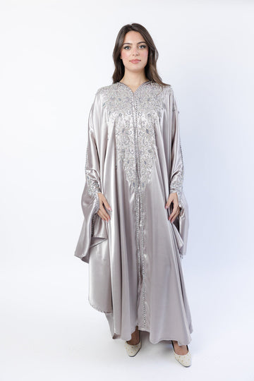 Cream And Silver Luxury Regal Embellished Cape