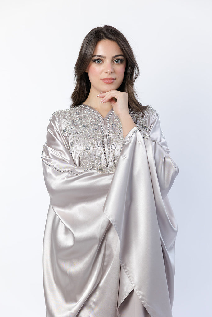 Champagne Cape – Luxury Regal Silver Embellished Design with Hood
