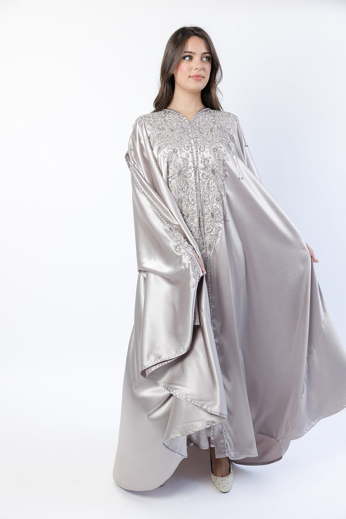 Champagne Cape – Luxury Regal Silver Embellished Design with Hood