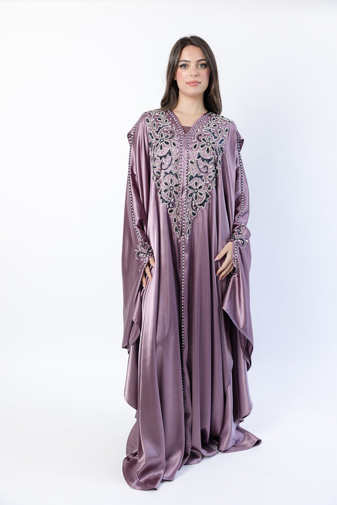 Dark Mauve Cape – Luxury Regal Embellished Design with Hood