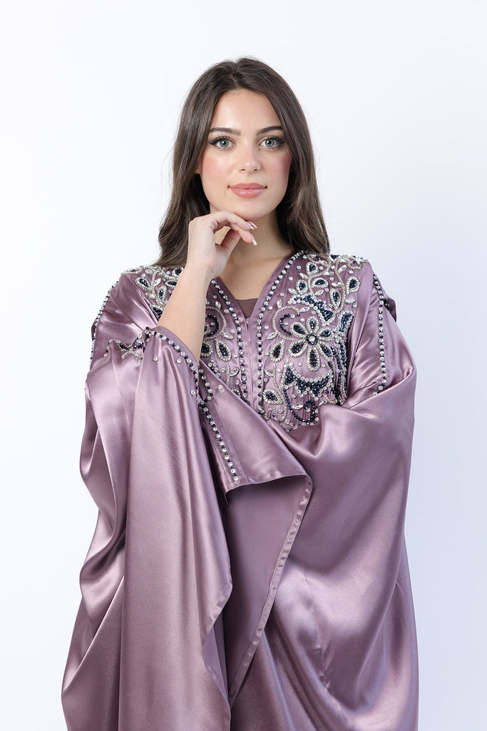 Dark Mauve Cape – Luxury Regal Embellished Design with Hood
