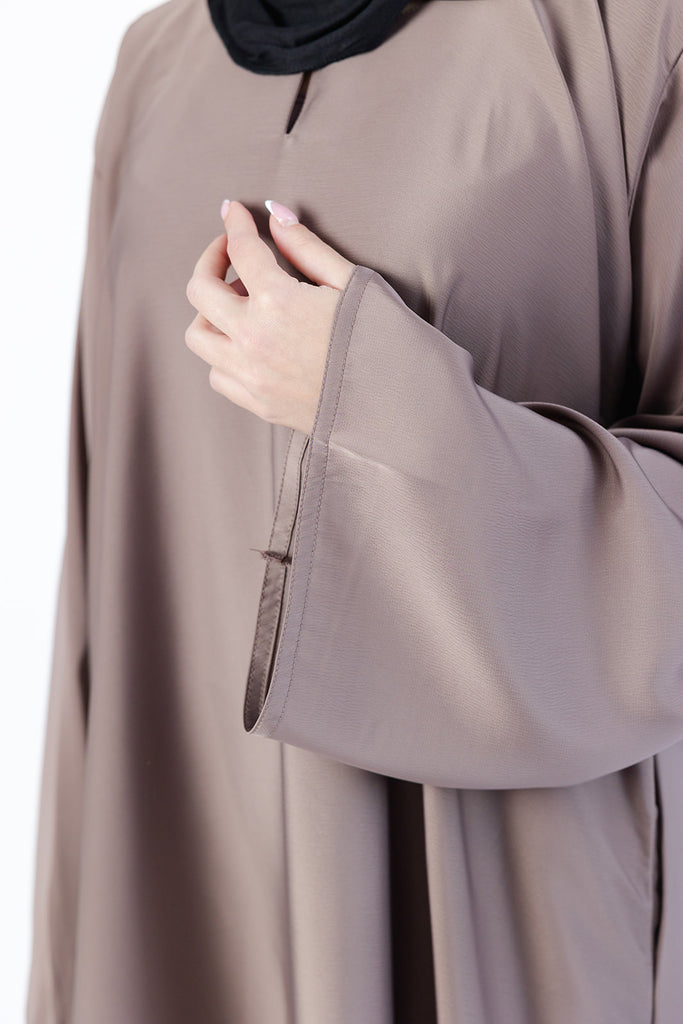 Pastel Brown Closed Abaya – Ripple Satin Fabric with Pocket