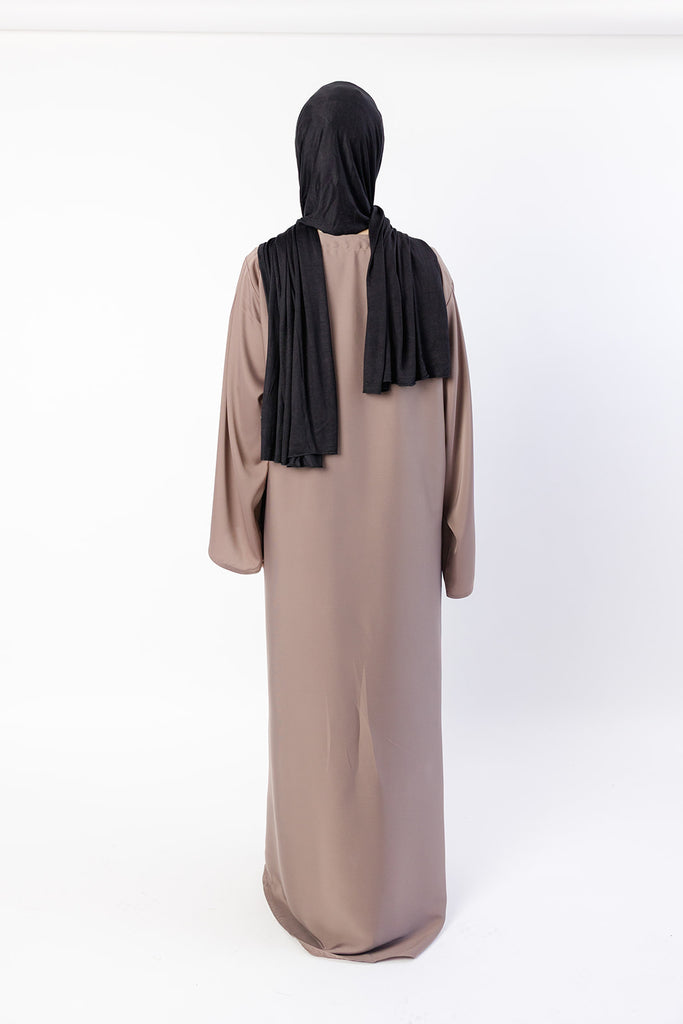 Pastel Brown Closed Abaya – Ripple Satin Fabric with Pocket