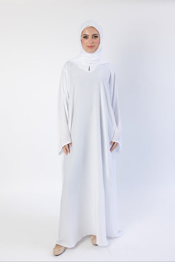 White Ripple Satin Polyester Closed abaya with Pocket