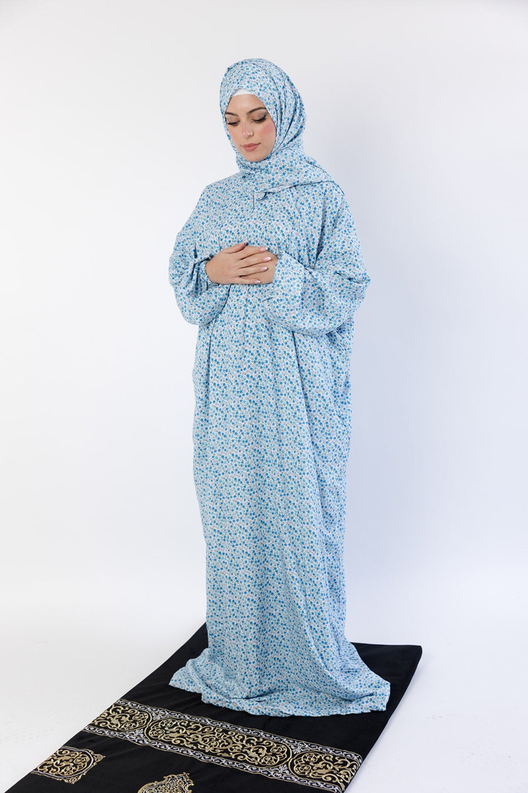 One Piece Soft Cotton Blend Prayer Dress With Attached Hijab