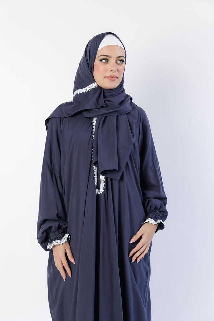 One Piece Soft Cotton Blend Lace Prayer Dress with Attached Hijab
