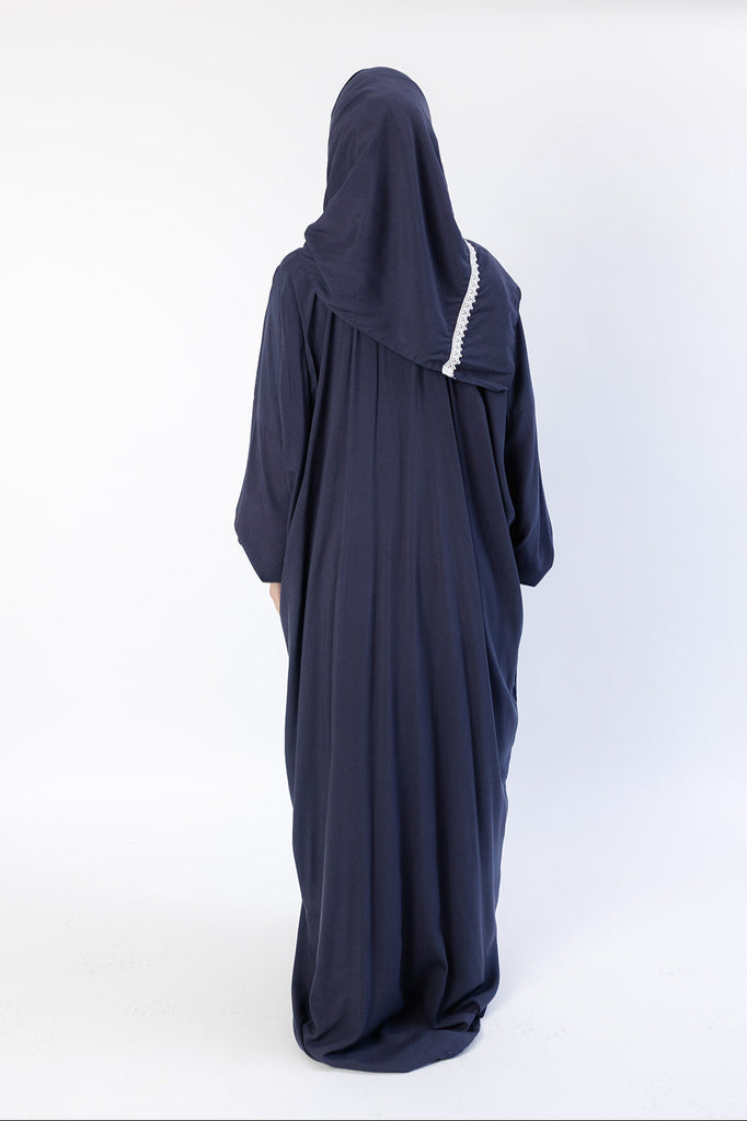 One Piece Soft Cotton Blend Lace Prayer Dress with Attached Hijab