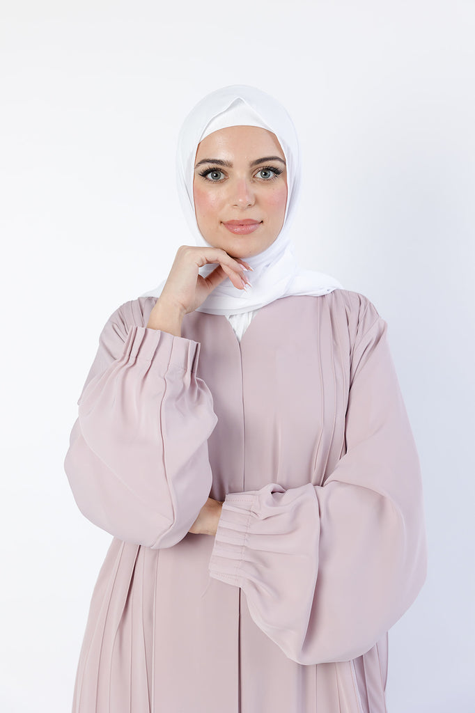 Nude Pink Open Abaya – Luxury Striped Design