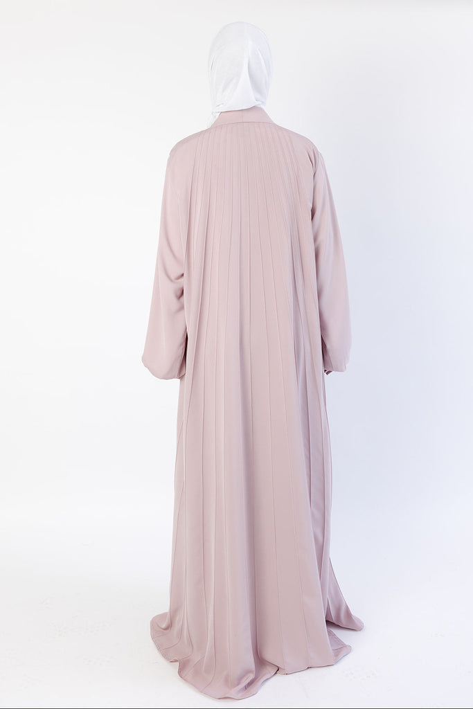 Nude Pink Open Abaya – Luxury Striped Design