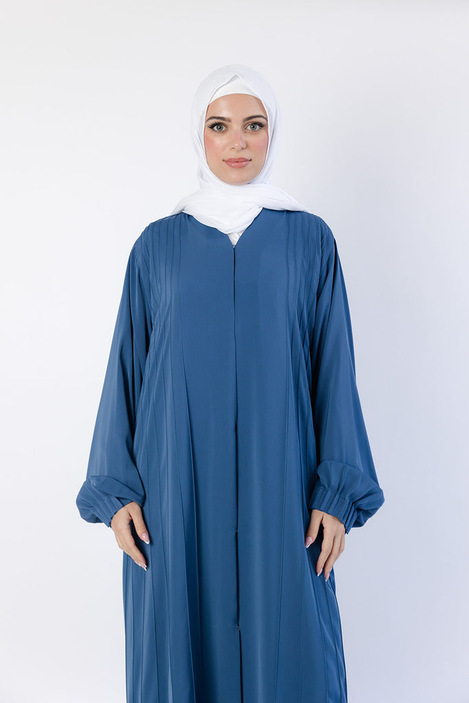 Sapphire Blue Open Abaya – Luxury Striped Design