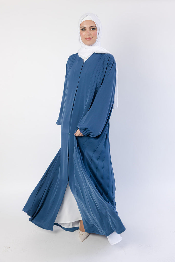 Sapphire Blue Open Abaya – Luxury Striped Design