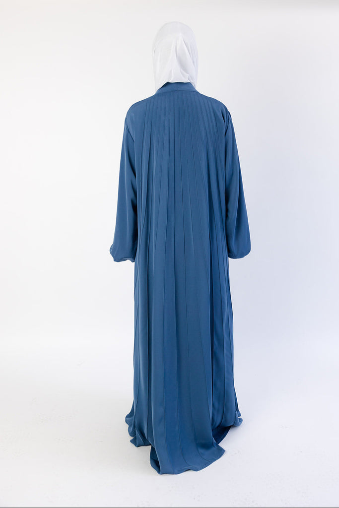 Sapphire Blue Open Abaya – Luxury Striped Design