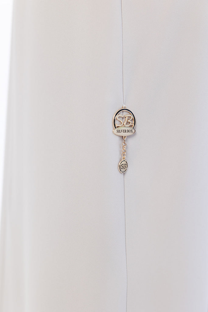 Beige Embroidered Collar and Cuffs Open Abaya