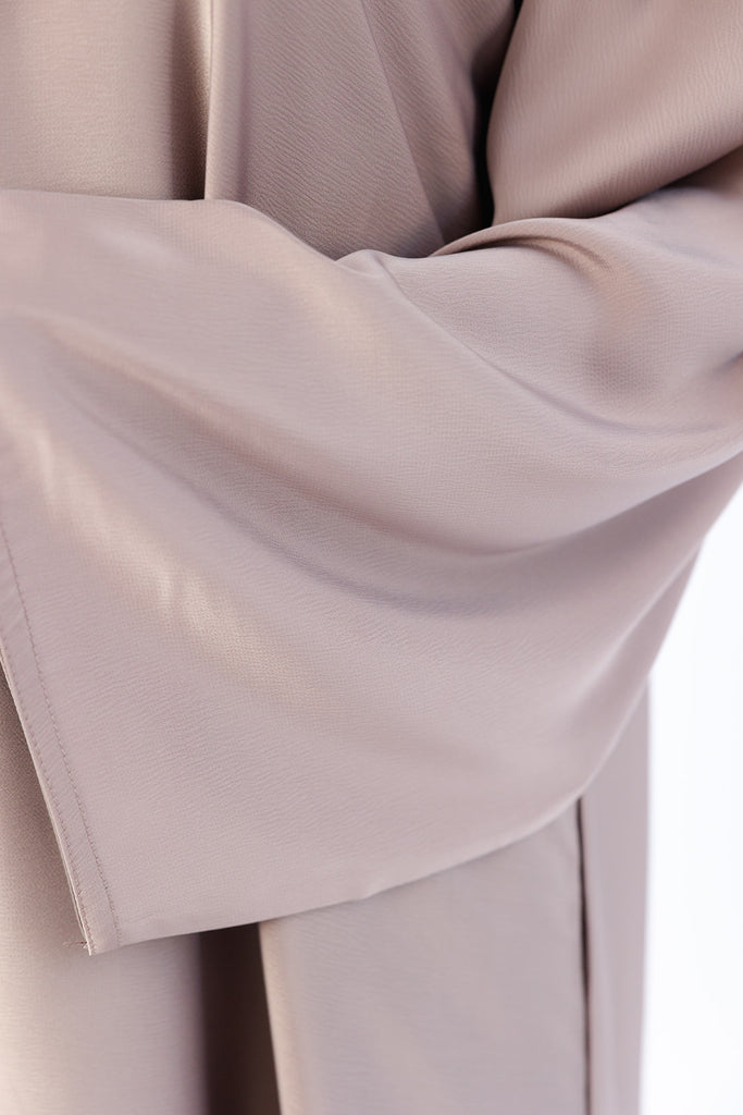 Dark Nude Closed Abaya – Ripple Satin Fabric with Pocket
