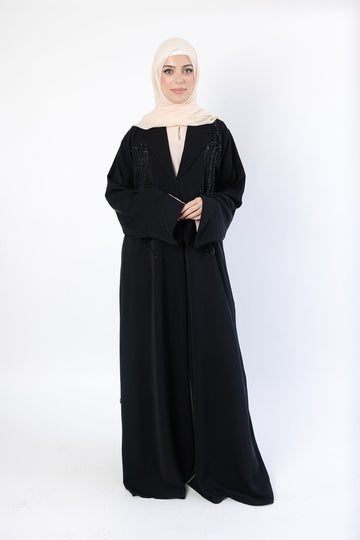 Black Khaliji Blazer Embellished Open Abaya