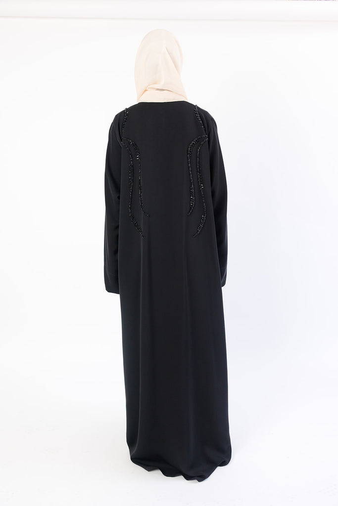 Black Open Abaya – Khaliji Blazer-Style Design with Embellished Detailing