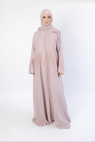Dusty Rose Luxury Nida Embellished Open Abaya with wide Sleeve