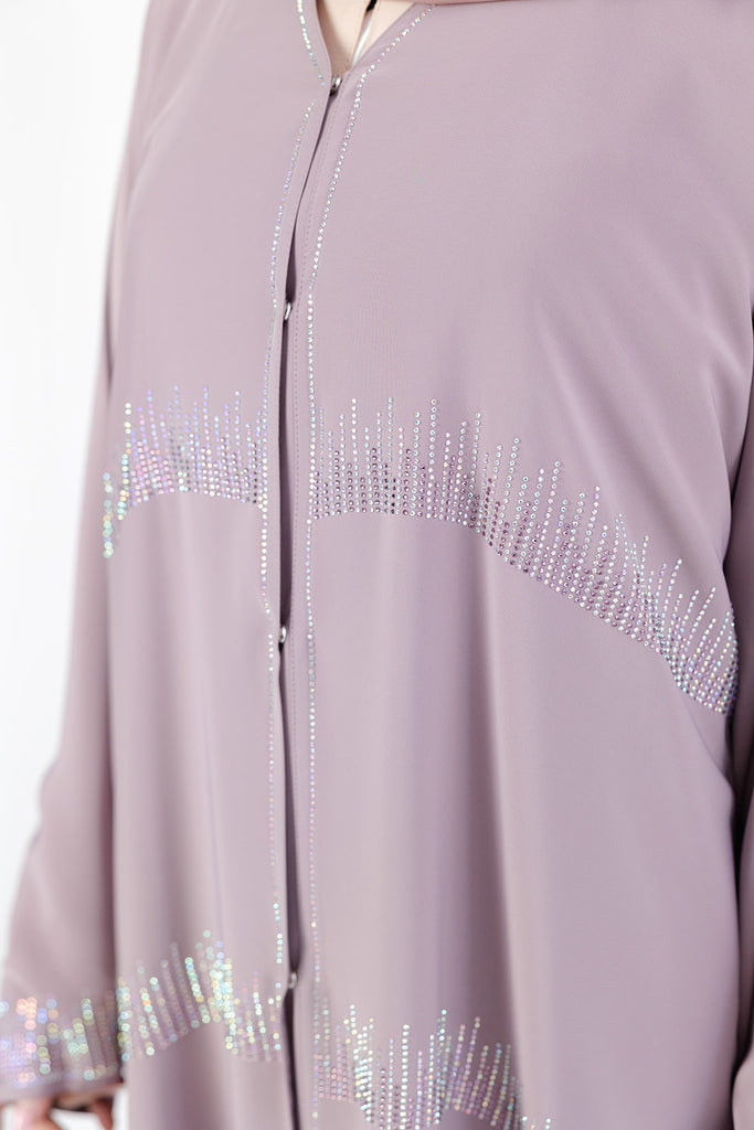 Pastel Mauve Luxury Stripe Diamante Open Abaya