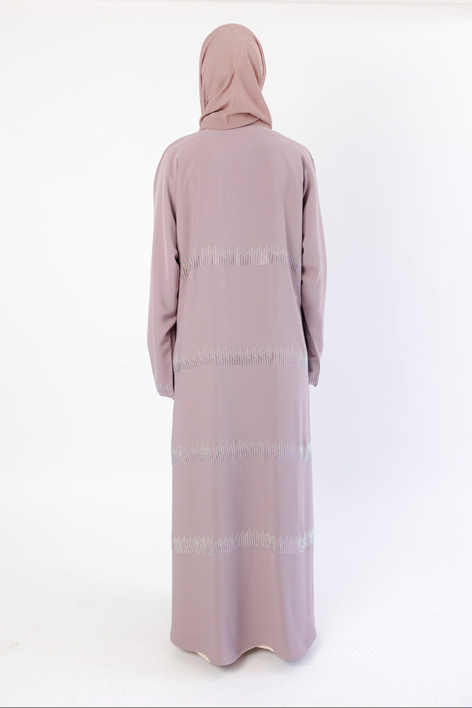 Pastel Mauve Luxury Stripe Diamante Open Abaya