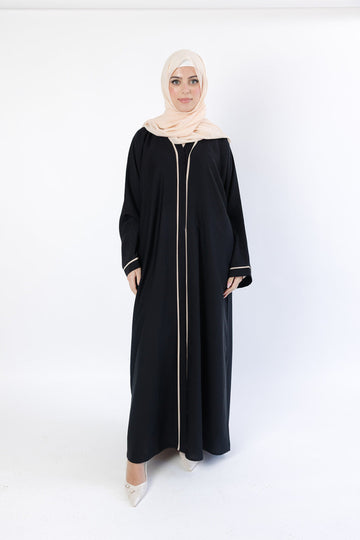 Premium Cream Line Border Closed Abaya with pocket and matching scarf