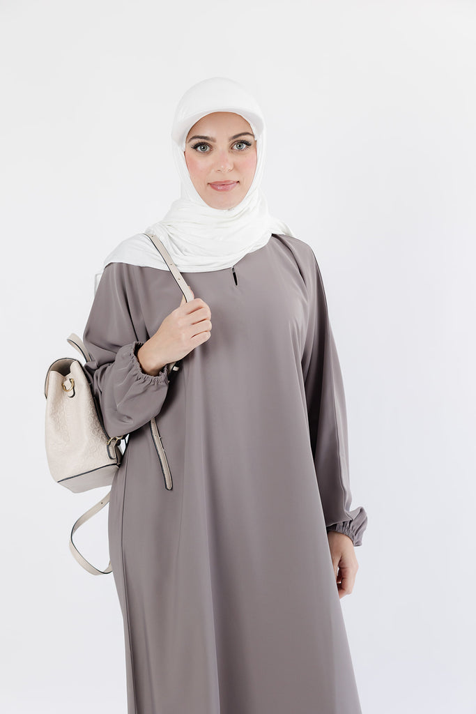 Mink Closed Abaya – Premium Plain Nidha with Pocket and Elastic Sleeves