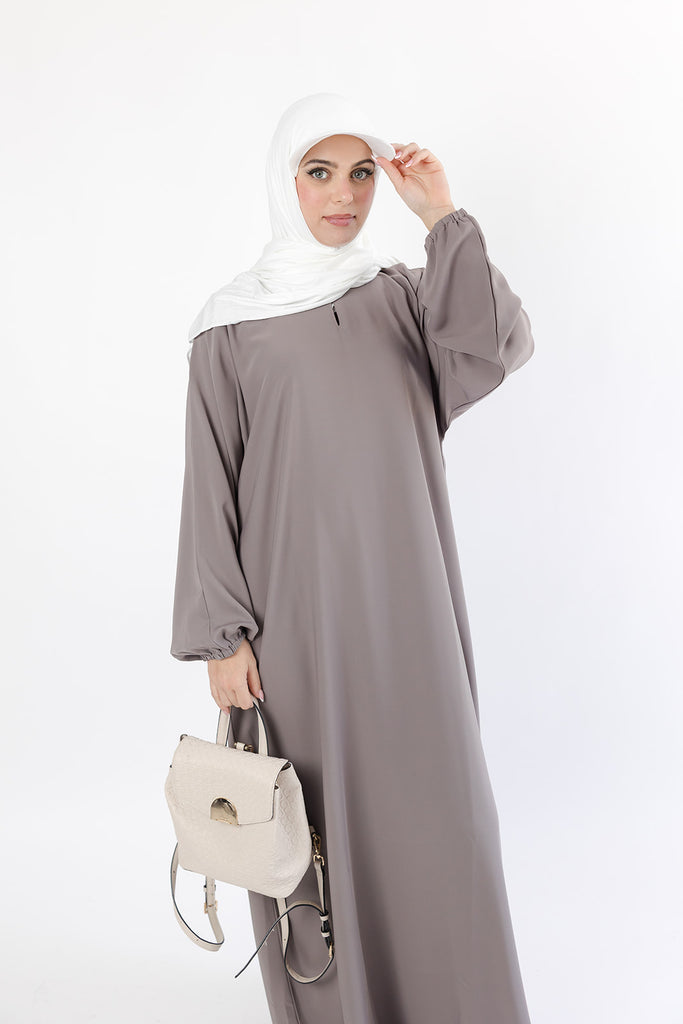 Mink Closed Abaya – Premium Plain Nidha with Pocket and Elastic Sleeves