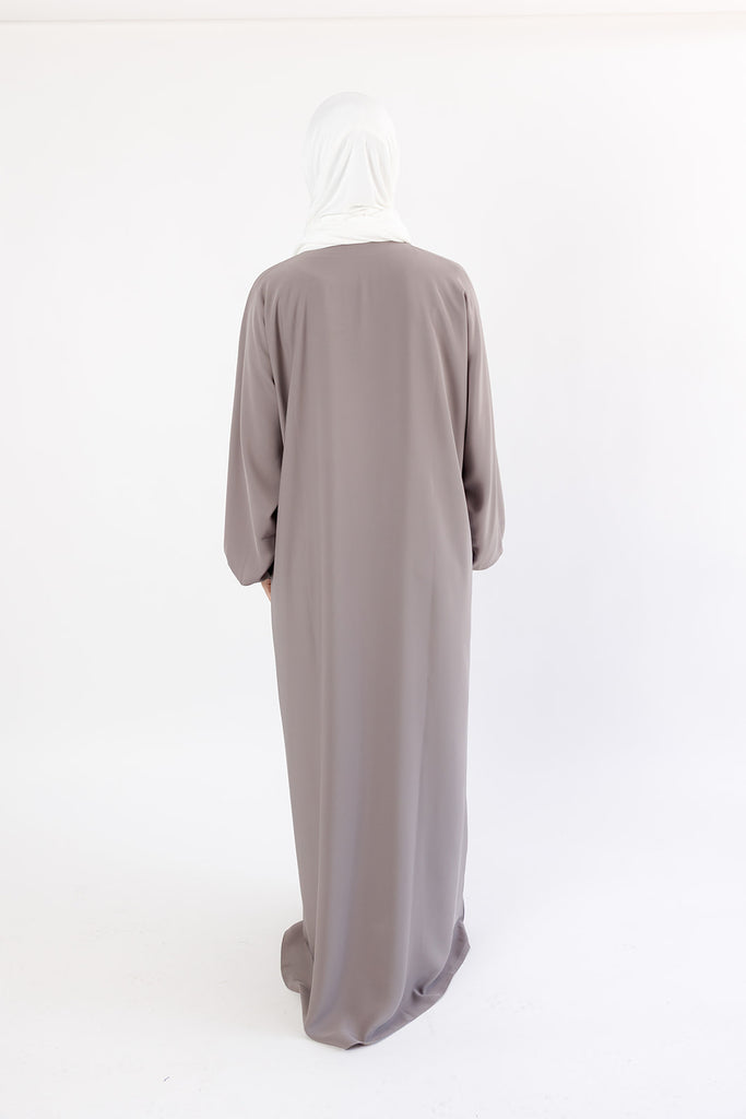 Mink Closed Abaya – Premium Plain Nidha with Pocket and Elastic Sleeves