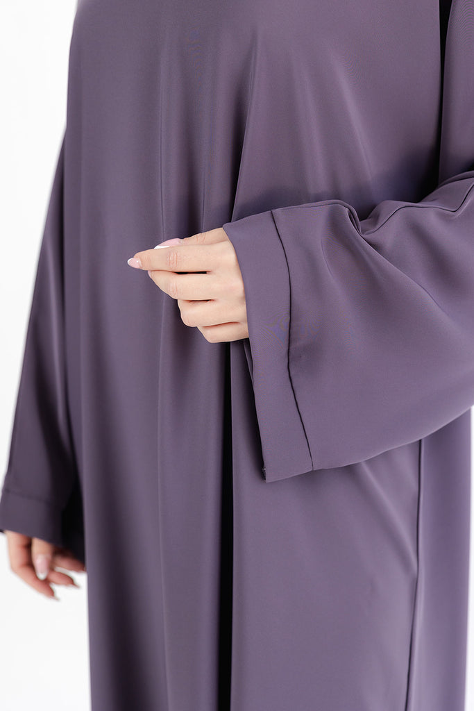 Dark Purple Closed Abaya – Premium Plain Design with Pocket and Wide Sleeves
