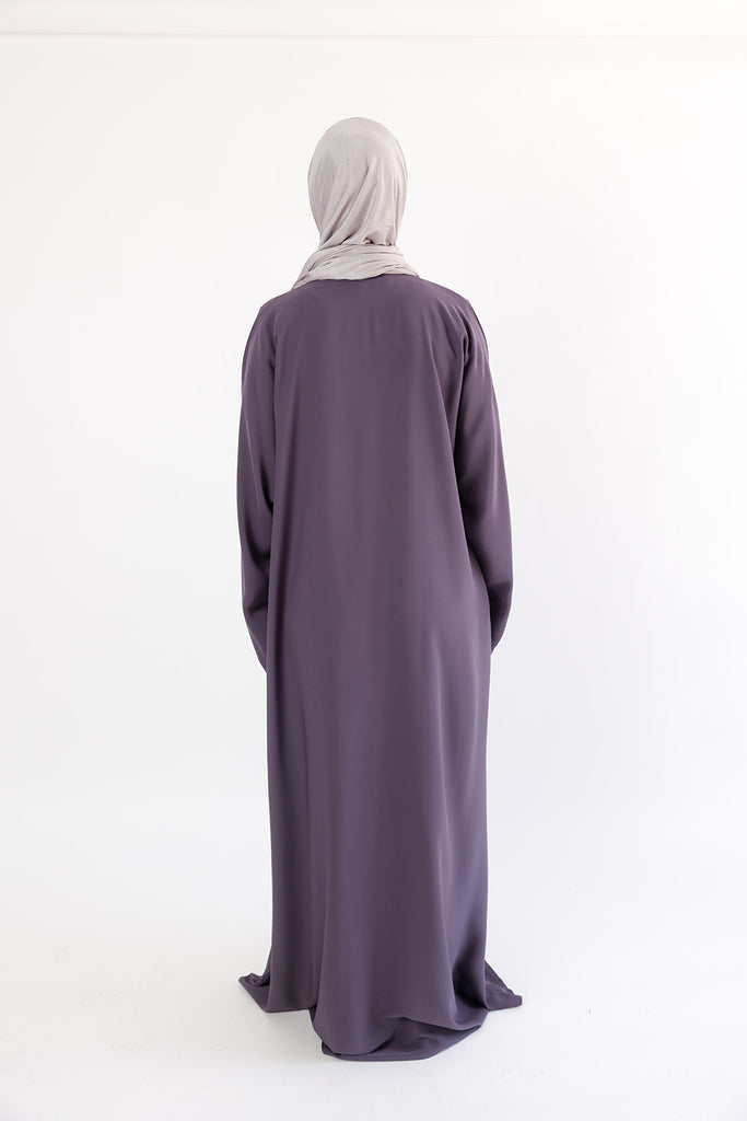 Dark Purple Closed Abaya – Premium Plain Design with Pocket and Wide Sleeves