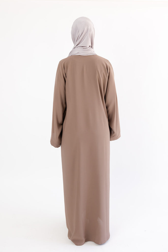 Brown Closed Abaya – Premium Plain Design with Pocket and Wide Sleeves