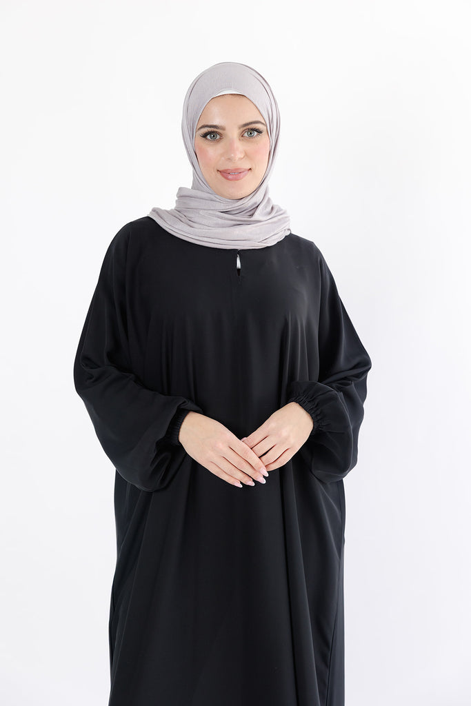 Black Closed Abaya – Premium Plain Nidha with Pocket and Elastic Sleeves