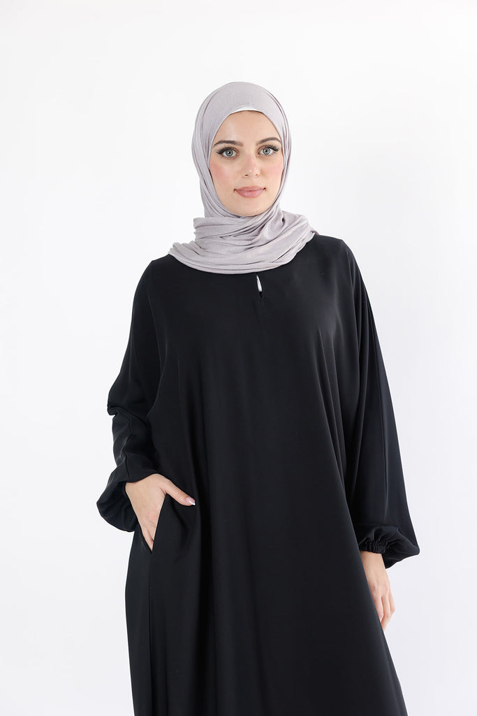 Black Closed Abaya – Premium Plain Nidha with Pocket and Elastic Sleeves