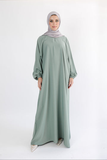 Green Premium Plain Closed Abaya With Pocket (Elastic Sleeves)