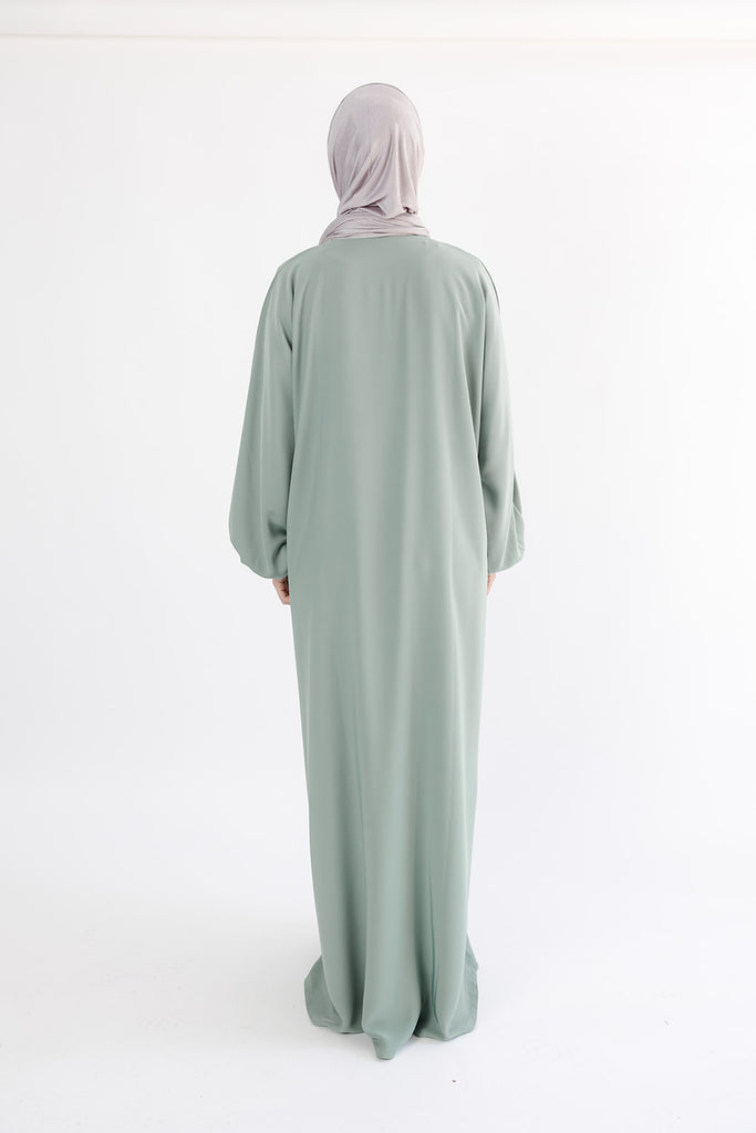 Green Closed Abaya – Premium Plain Nidha with Pocket and Elastic Sleeves