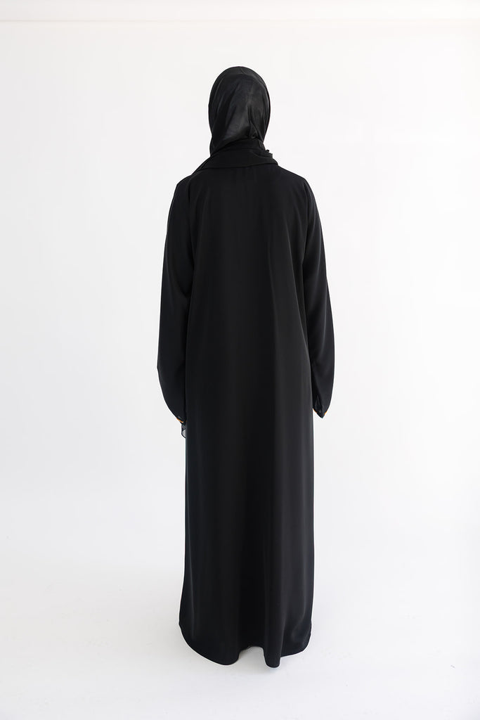 Black Open Abaya – Premium 3D Leaf Embroidered Design