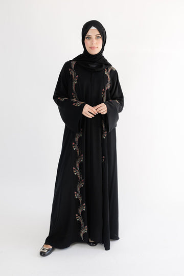 Floral Aura Black Open Abaya