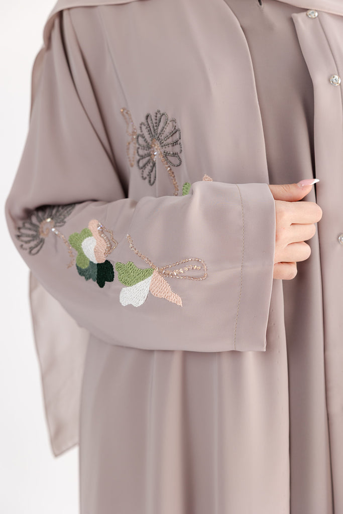 Stone Open Abaya – Premium Blossom Embroidered Design