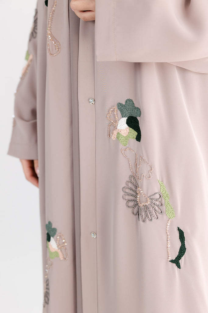 Stone Open Abaya – Premium Blossom Embroidered Design