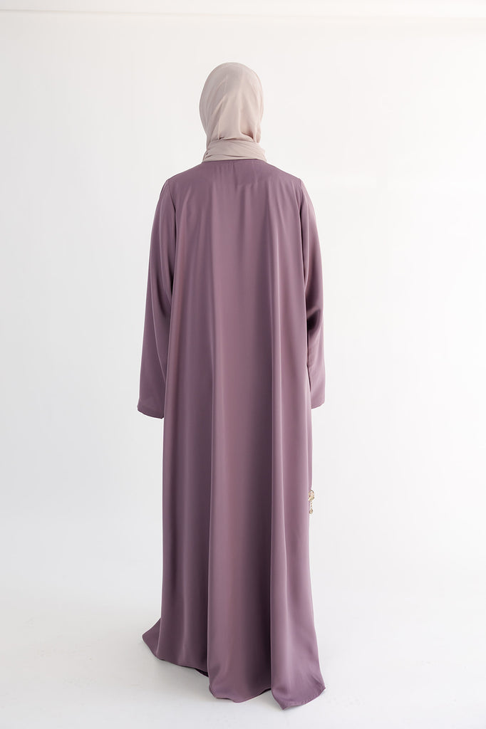 Mauve Open Abaya – Premium Blossom Embroidered Design
