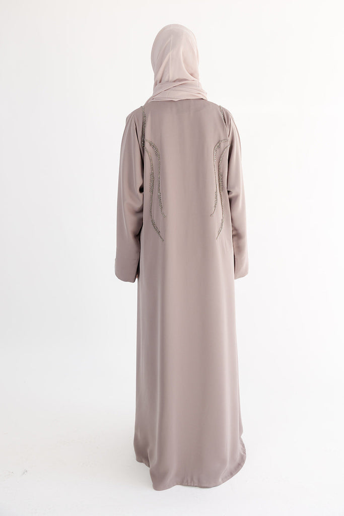 Beige Open Abaya – Khaliji Blazer-Style Design with Embellished Detailing