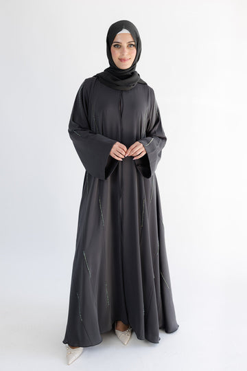 Dark Army Green Luxury Embellished  Beaded Open abaya