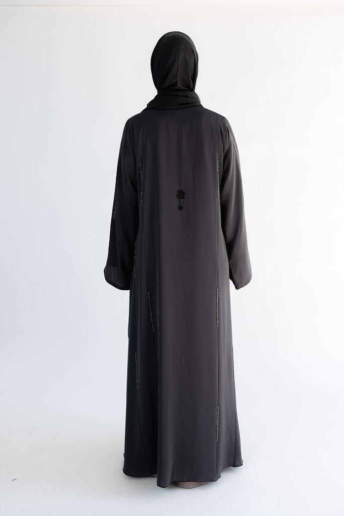 Dark Army Green Luxury Embellished  Beaded Open abaya