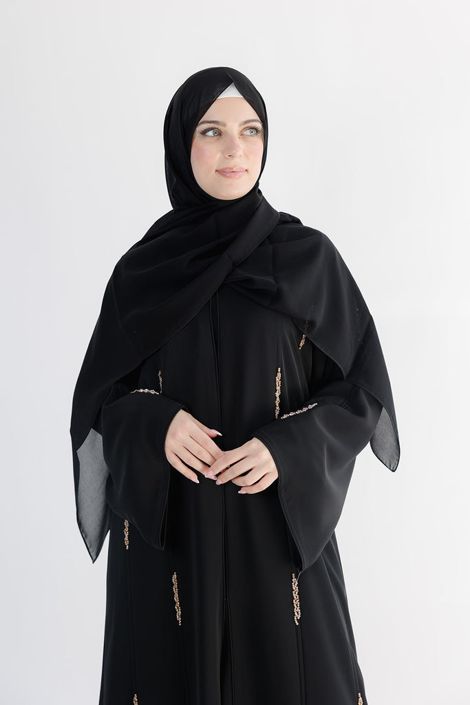 Black Open Abaya – Luxury Beaded Embellishment Design